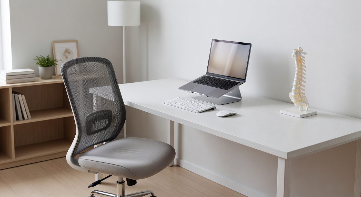 Ergonomic desk setup with a cervical spine model