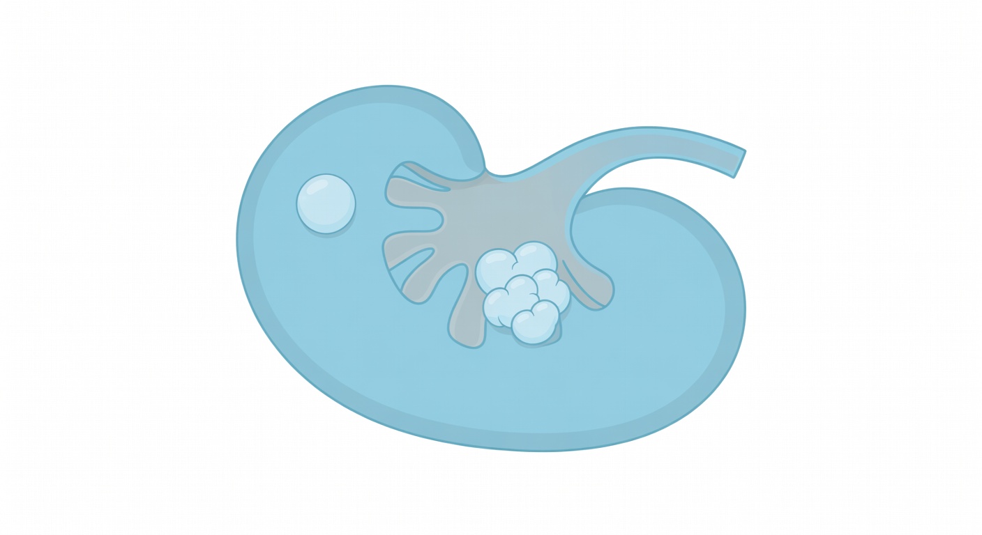 Illustration of a kidney with simple and parapelvic cyst locations