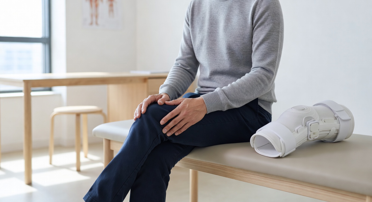 Person holding their knee in an orthopedic clinic