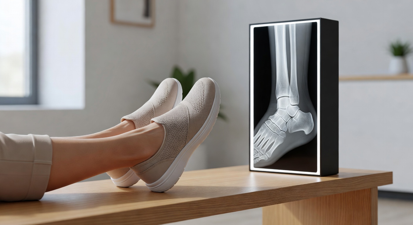 Supportive shoes and foot imaging concept for big toe joint pain