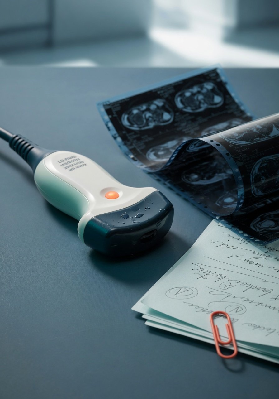 MRI and ultrasound tools arranged for a breast imaging consultation