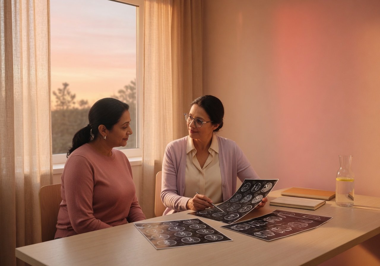 Neurologist and patient reviewing brain MRI images together