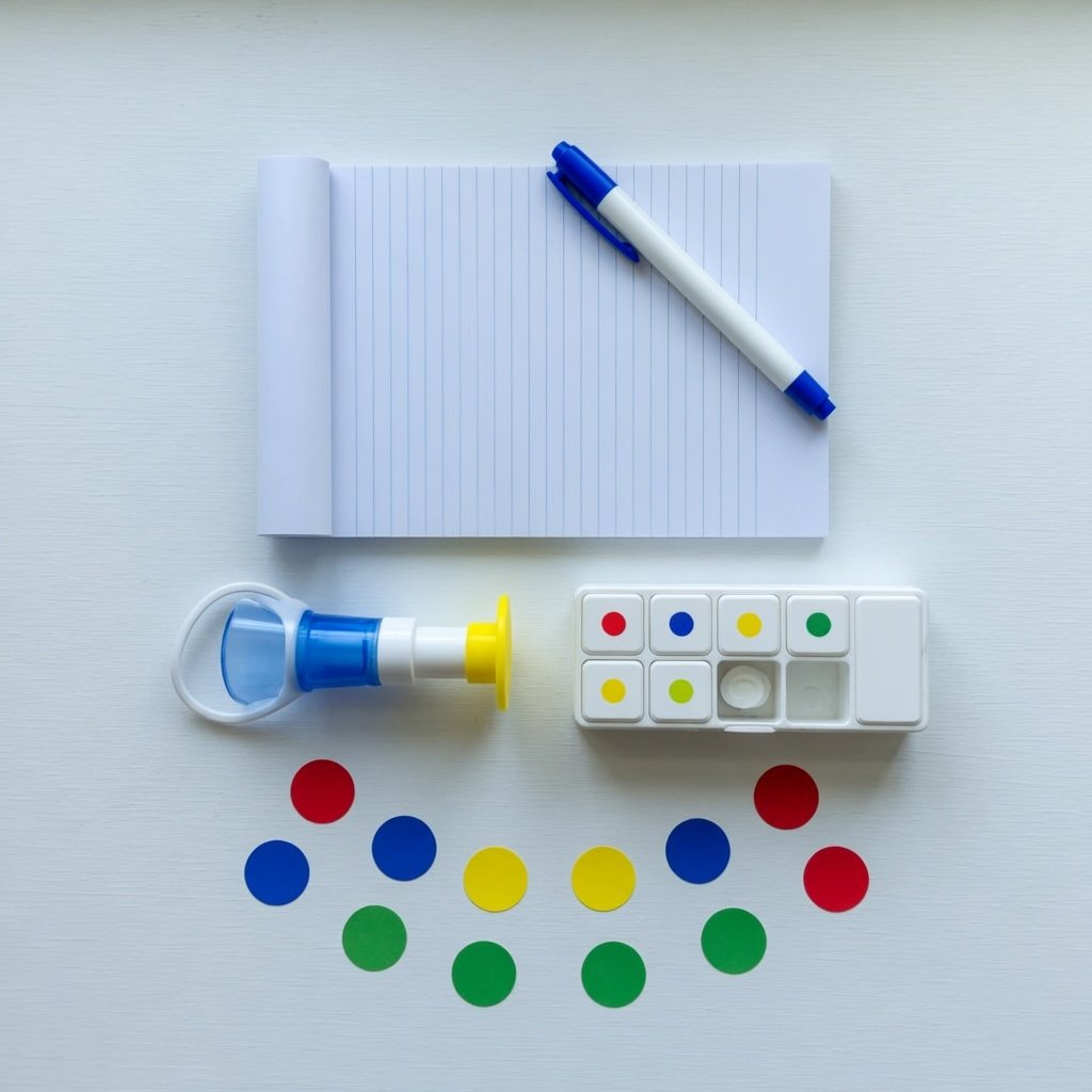 Organized lung health follow-up tools arranged on a bright clinical white desk