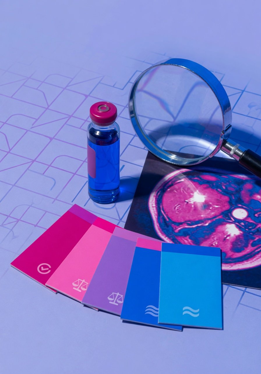 Conceptual still life showing MRI review and BI-RADS decision-making
