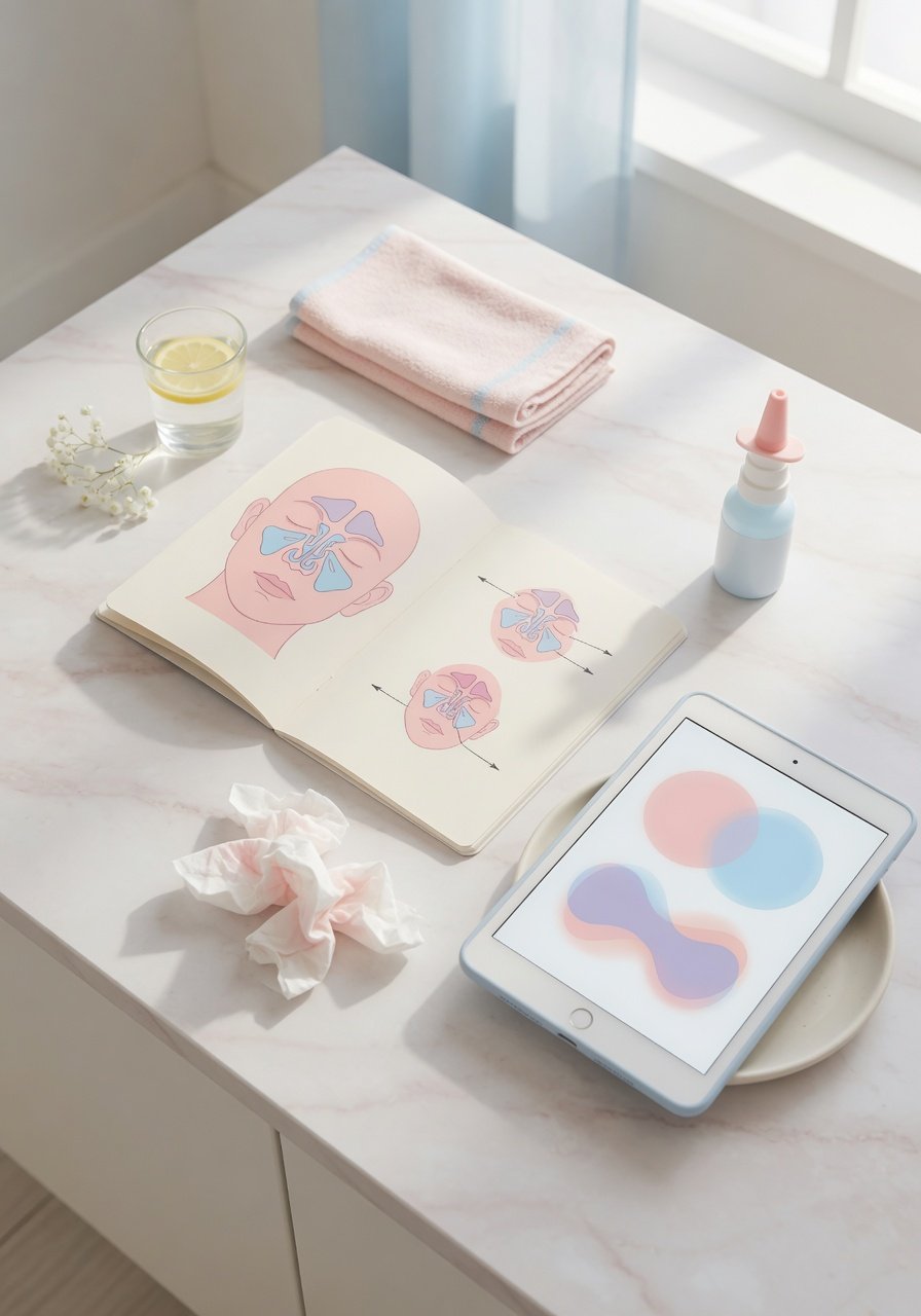 Calm morning setup with sinus care items and abstract scan image