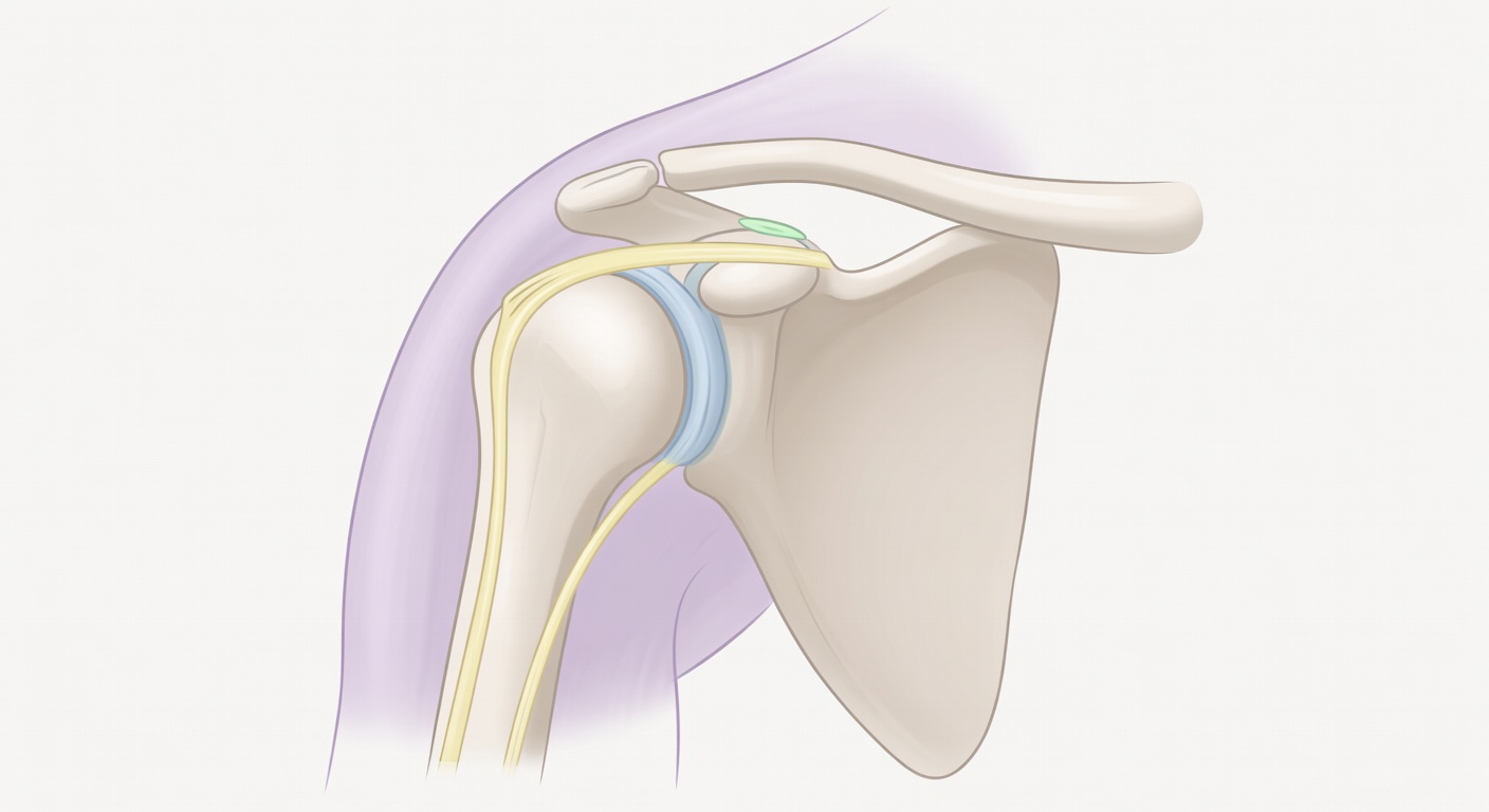 Simplified shoulder anatomy showing rotator cuff and bursa area