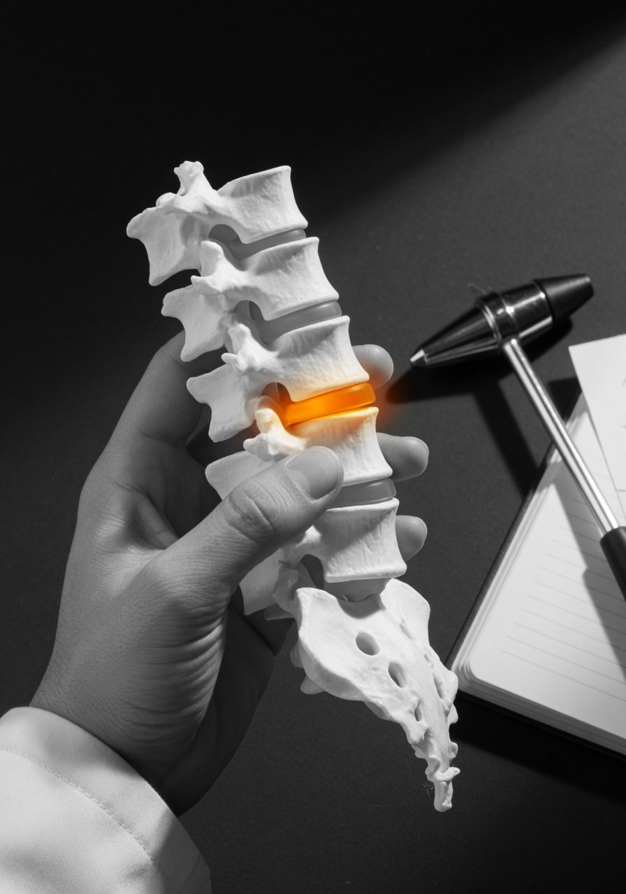 Spine model showing a highlighted nerve exit opening