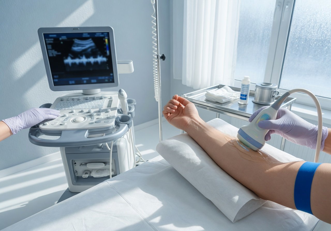 Dynamic vascular ultrasound setup in a bright clinical room