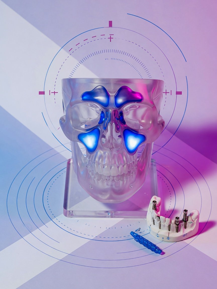 Jaw model showing how a dental CBCT field includes the sinuses and jaw joints