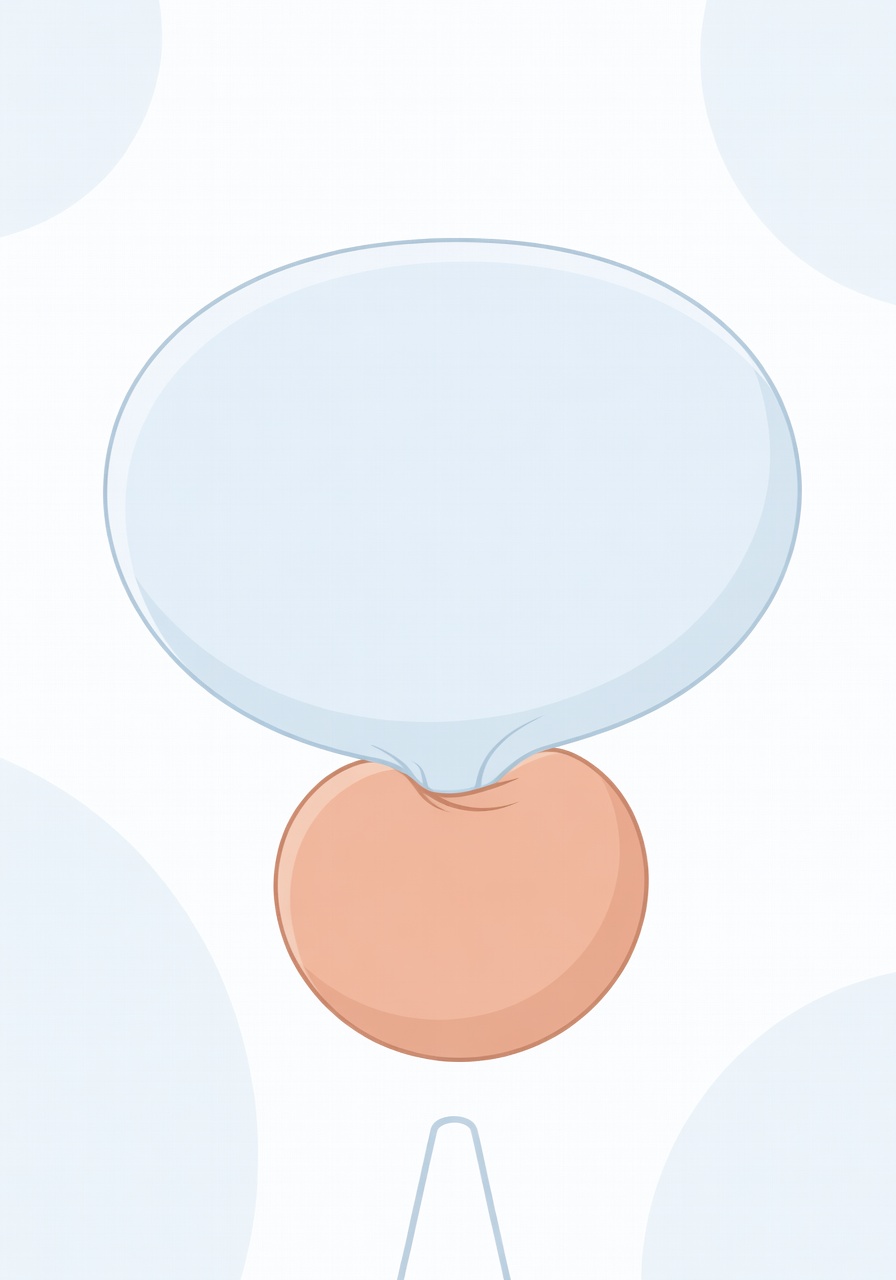 Illustration of an enlarged prostate pressing into the bladder base