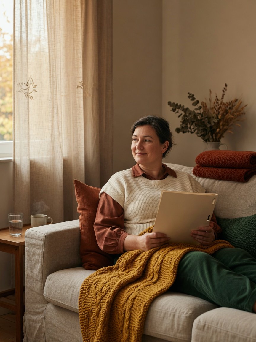 Adult calmly reflecting at home after receiving an unexpected brain scan finding