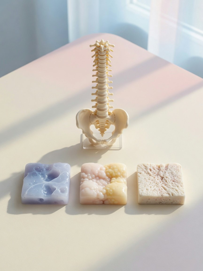 Lumbar spine model with visual representations of three endplate marrow patterns