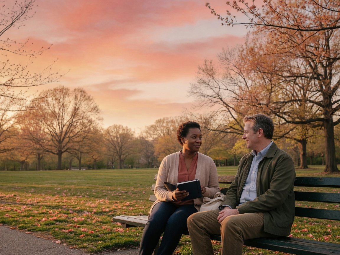 Two people having a supportive conversation outdoors while awaiting medical answers