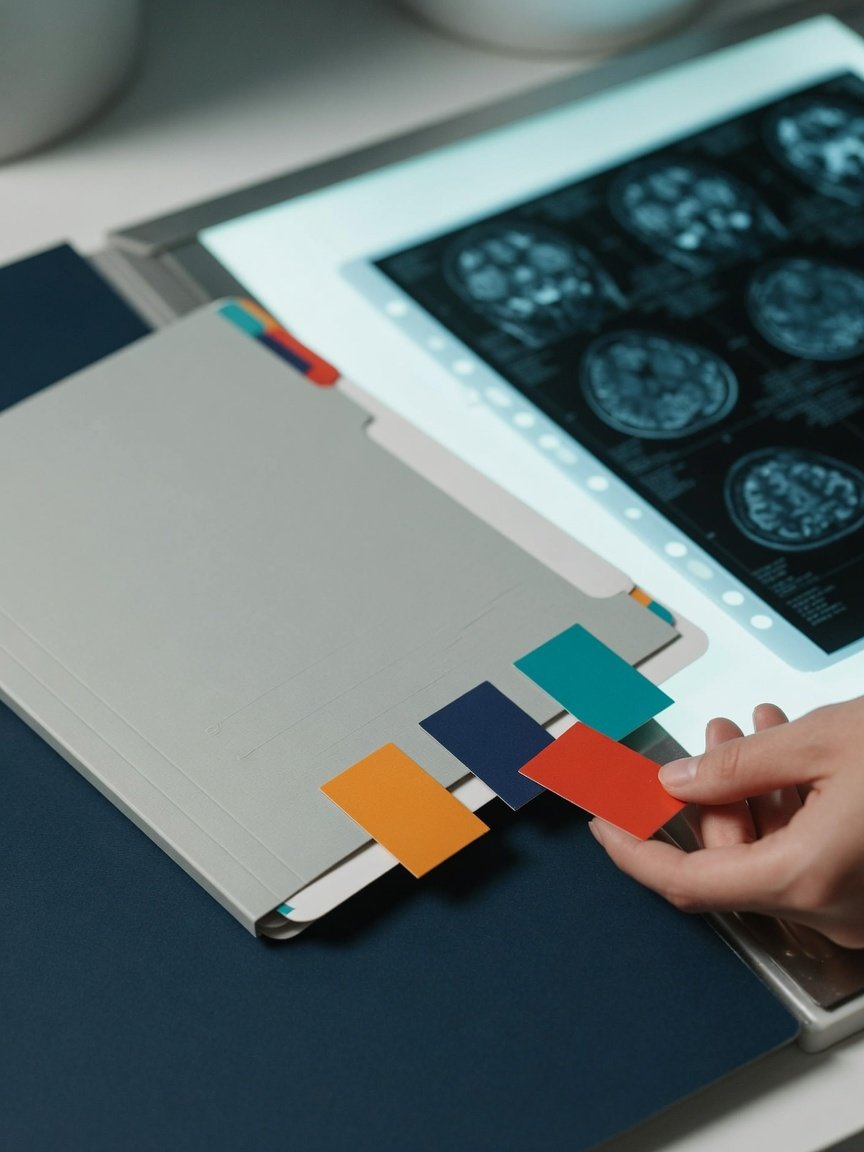 Clinician organizing a whole-body MRI report by follow-up priority