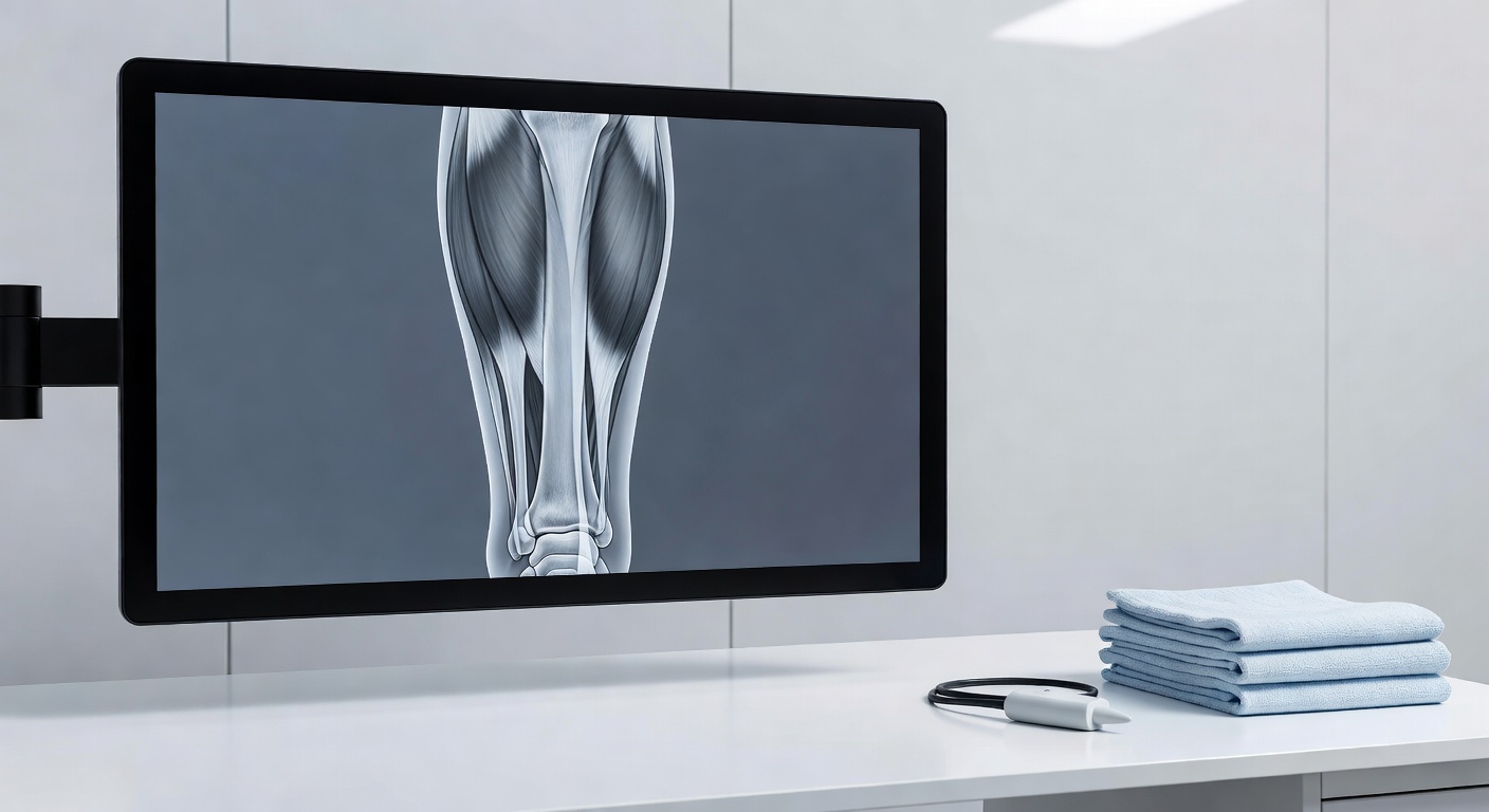 Radiology workstation with lower-leg imaging and an ultrasound probe