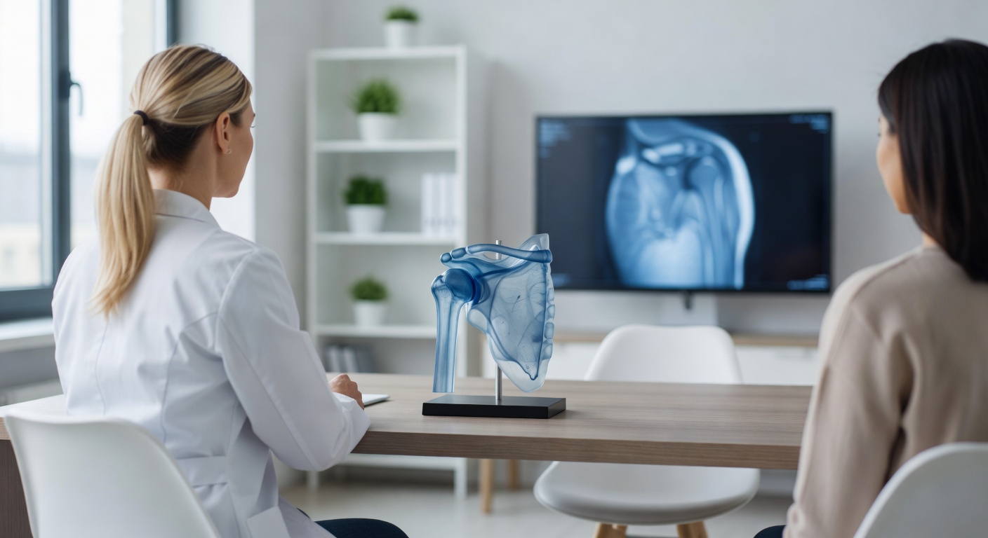 Shoulder model and MRI monitor in a clinic setting